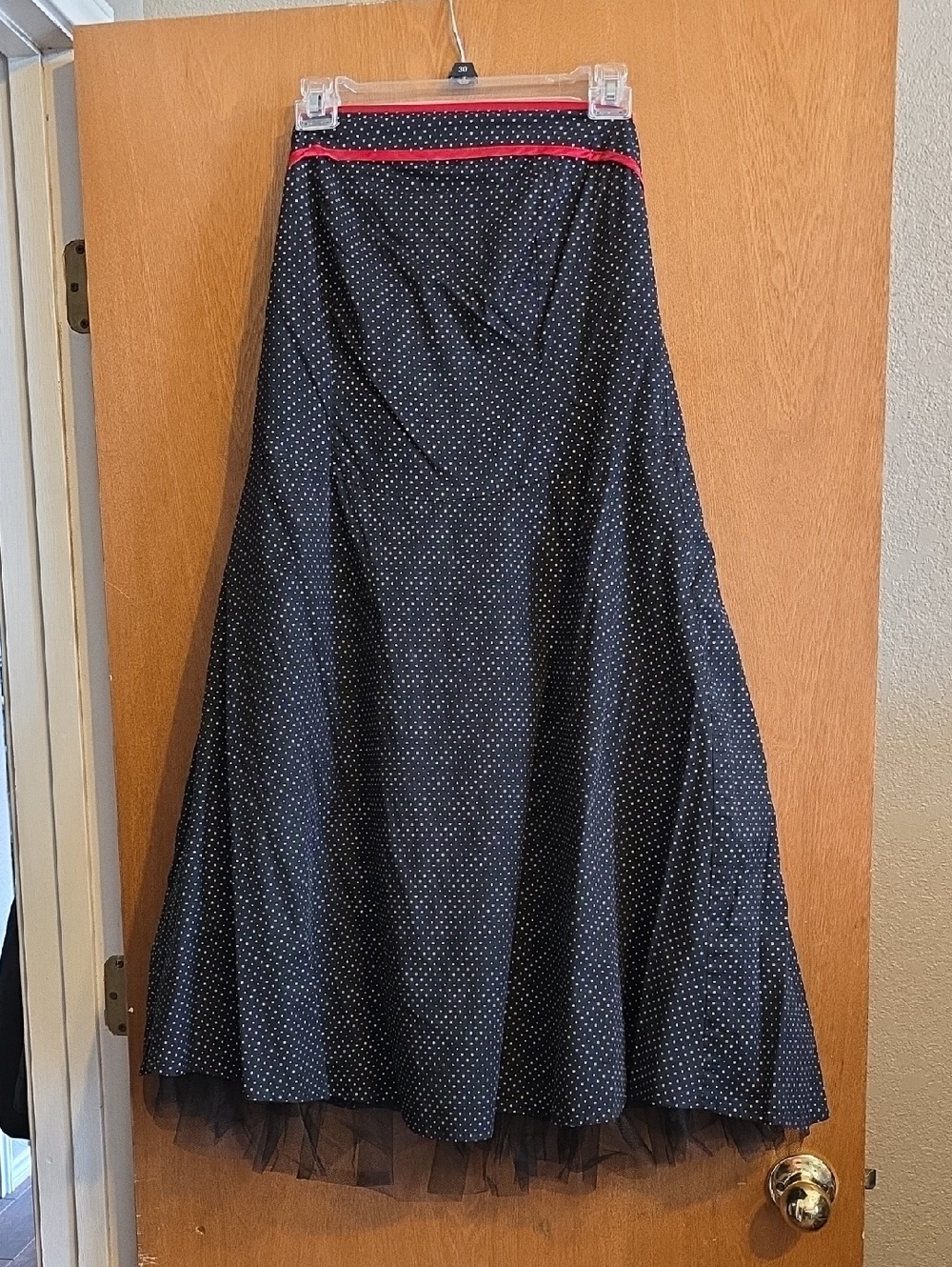 Ruby Rox Black Polka Dot A-Line Skirt with Red Trim
